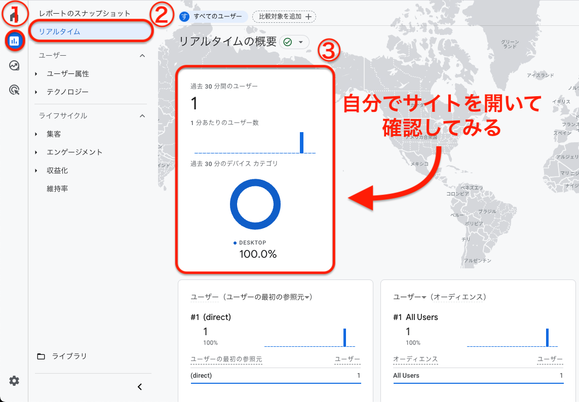 Googleアナリティクスリアルタイム画面